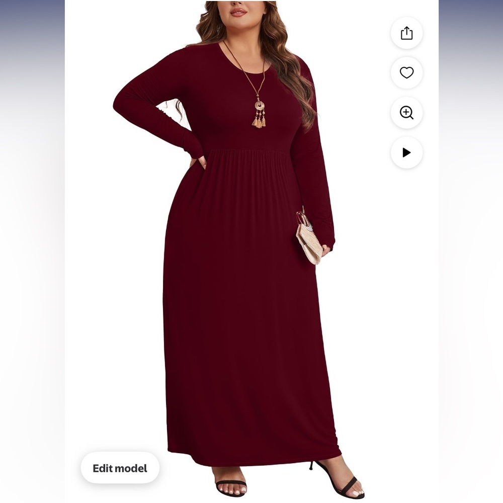 Burgundy Long Sleeve Maxi Dress Pockets 3x NWT